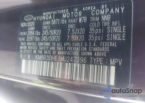 2021 Hyundai Palisade Sel из США, поврежденный, VIN KM8R3DHE1MU247396